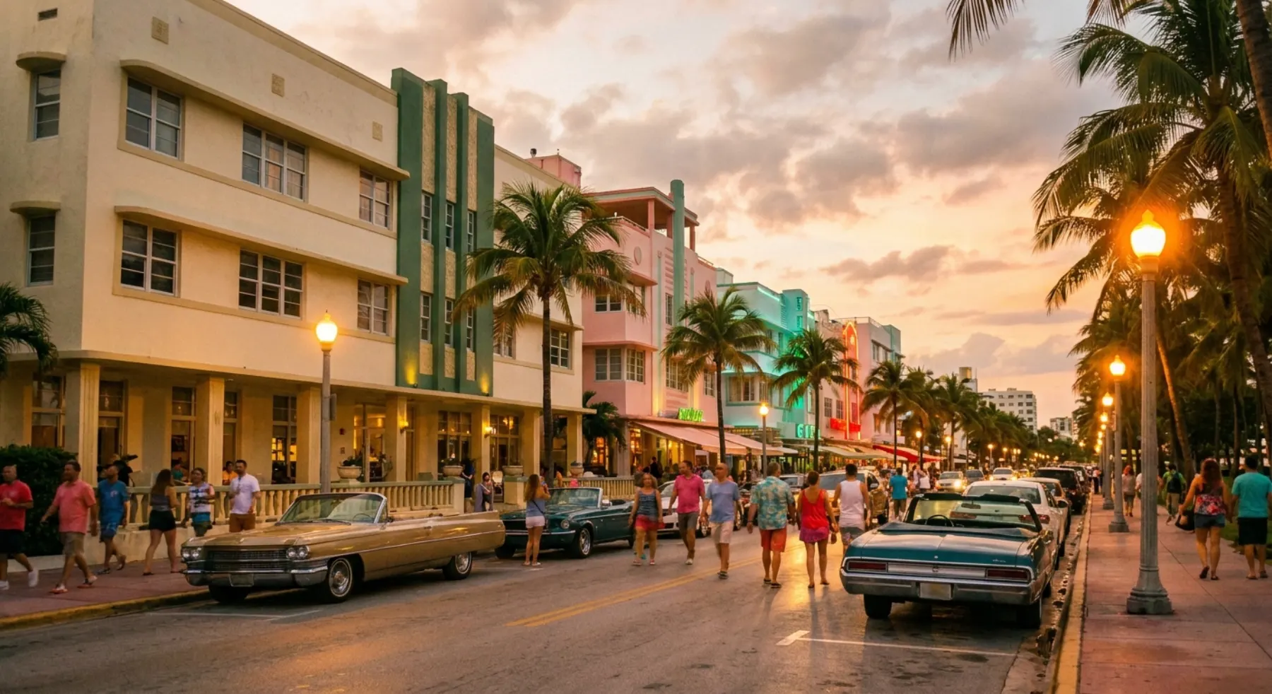 Ocean Drive, Miami Beach, at sunset