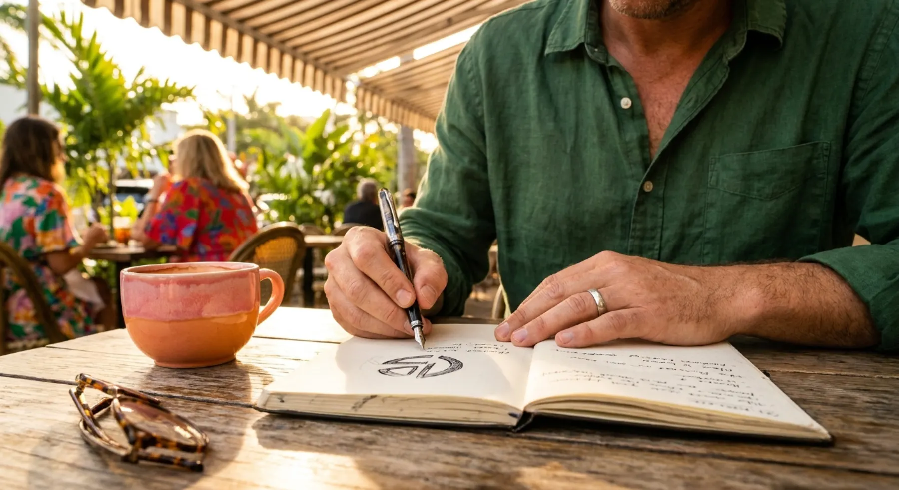 Hands writing notes at a table