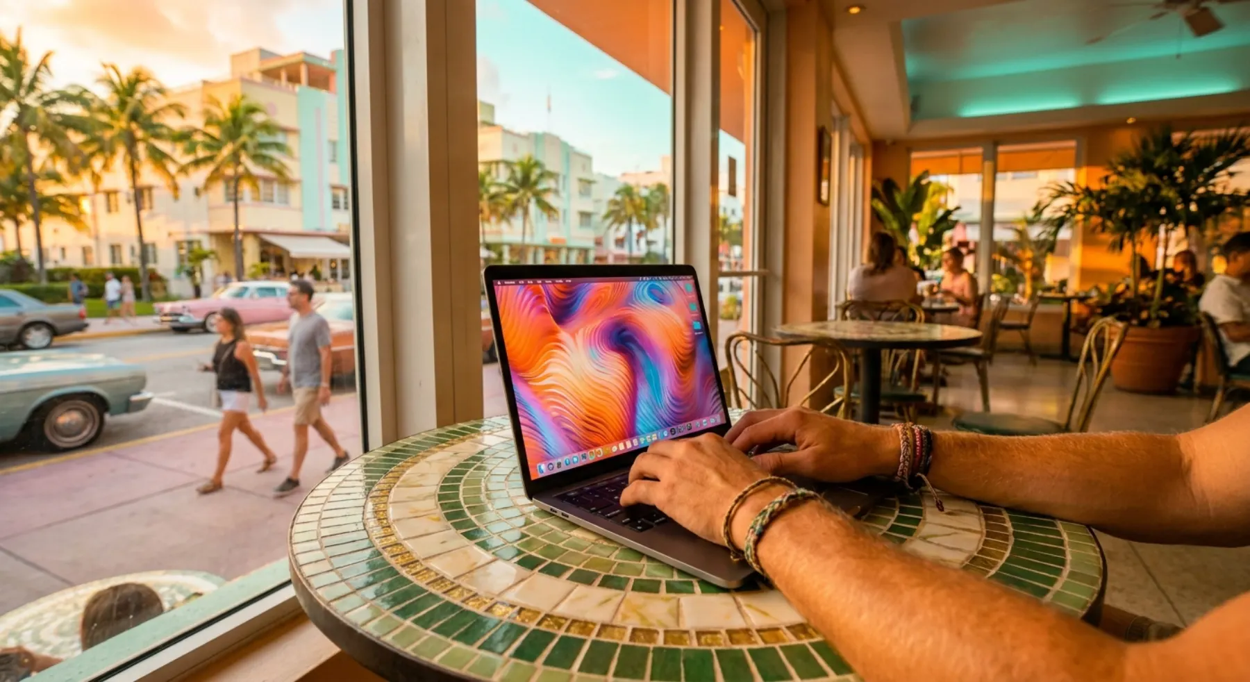 Hands typing on a laptop